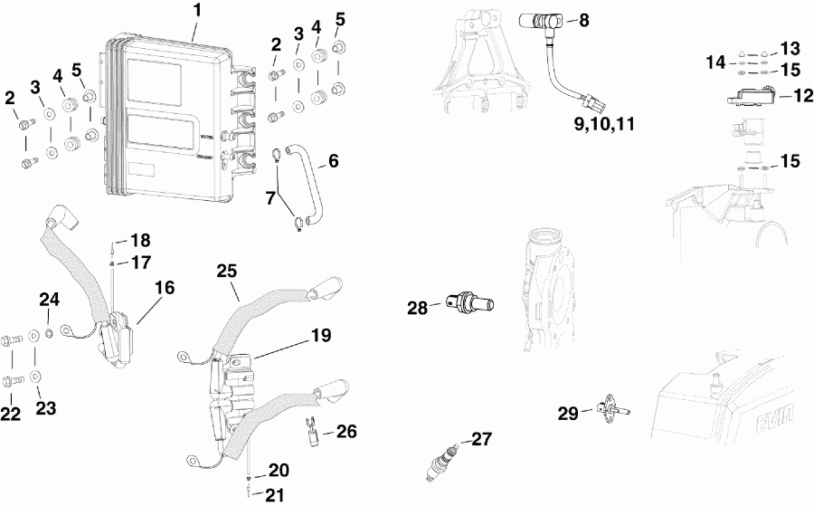 �������� ����� EVINRUDE E225DCZSCF  - m, �������, ������� ���������s & ����� ���������s - m, Sensors, Ignition Coils & Spark Plugs