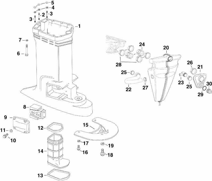 �������� ����� Evinrude E250DPLSCM  - haust Housing & Muffler / haust ������ & Muffler