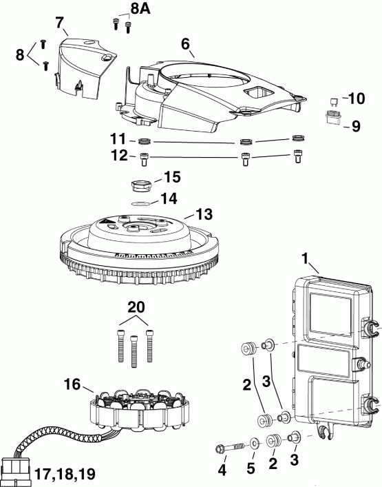 ��������� ����� EVINRUDE E60DSLSEC  - m, Stator, Flywheel / m, ������, �������