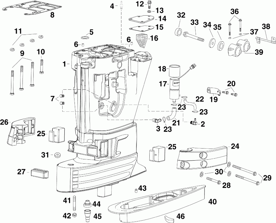 ��������� ����� EVINRUDE E65WDRLSEC  - haust ������ - haust Housing