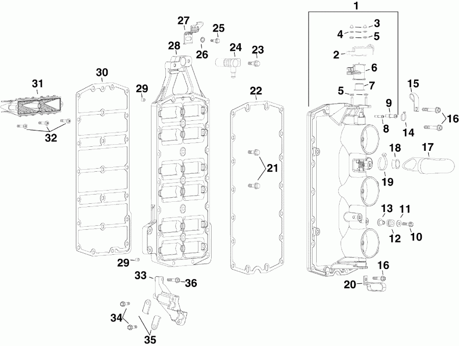    Evinrude E225DCXISE  - take  Assembly - take Manifold Assembly