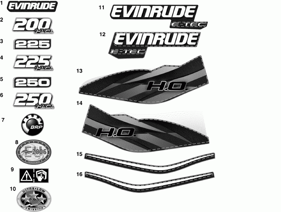    Evinrude E225DHXISF  - cals / cals