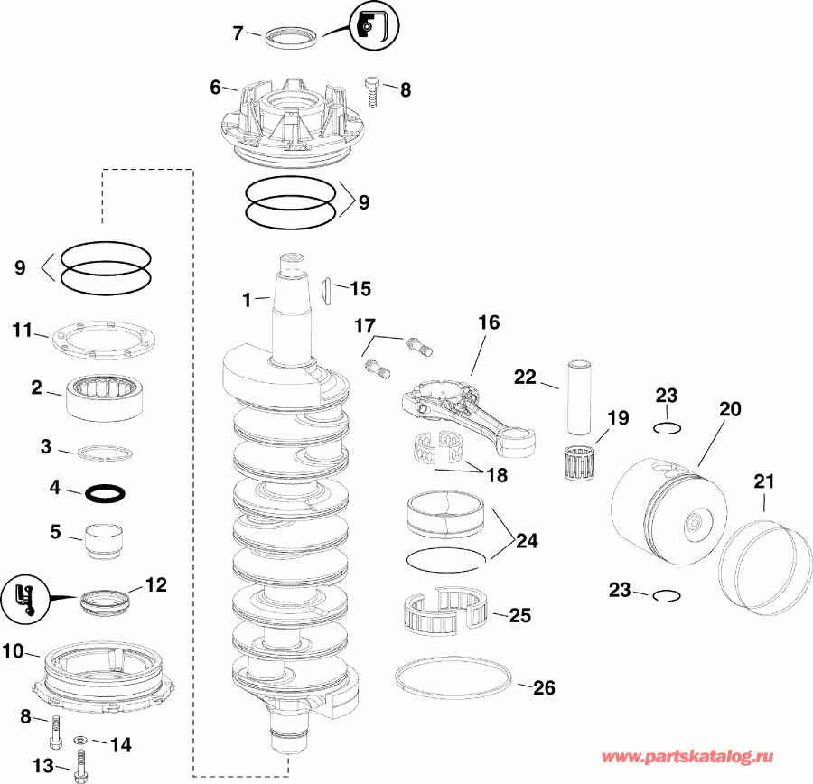 ����� EVINRUDE E300DCXISG  - ank��� & ������ / ankshaft & Pistons