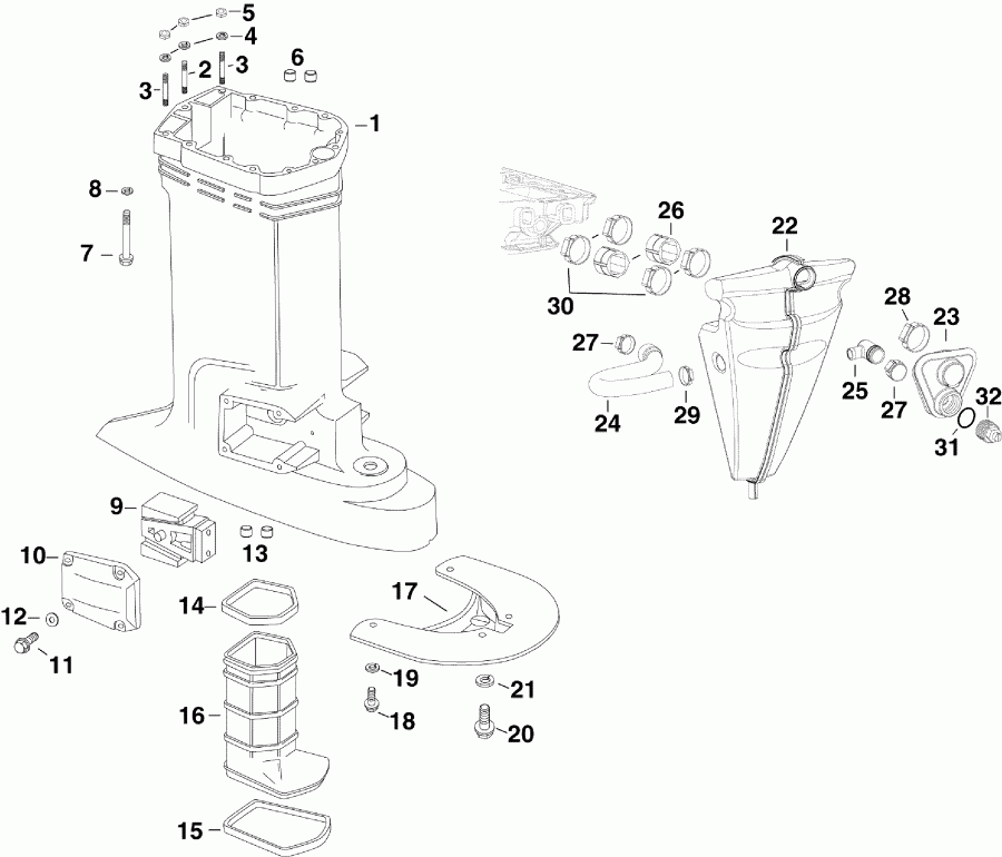 ��������� Evinrude E300DCZISG  - haust ������ & Muffler - haust Housing & Muffler