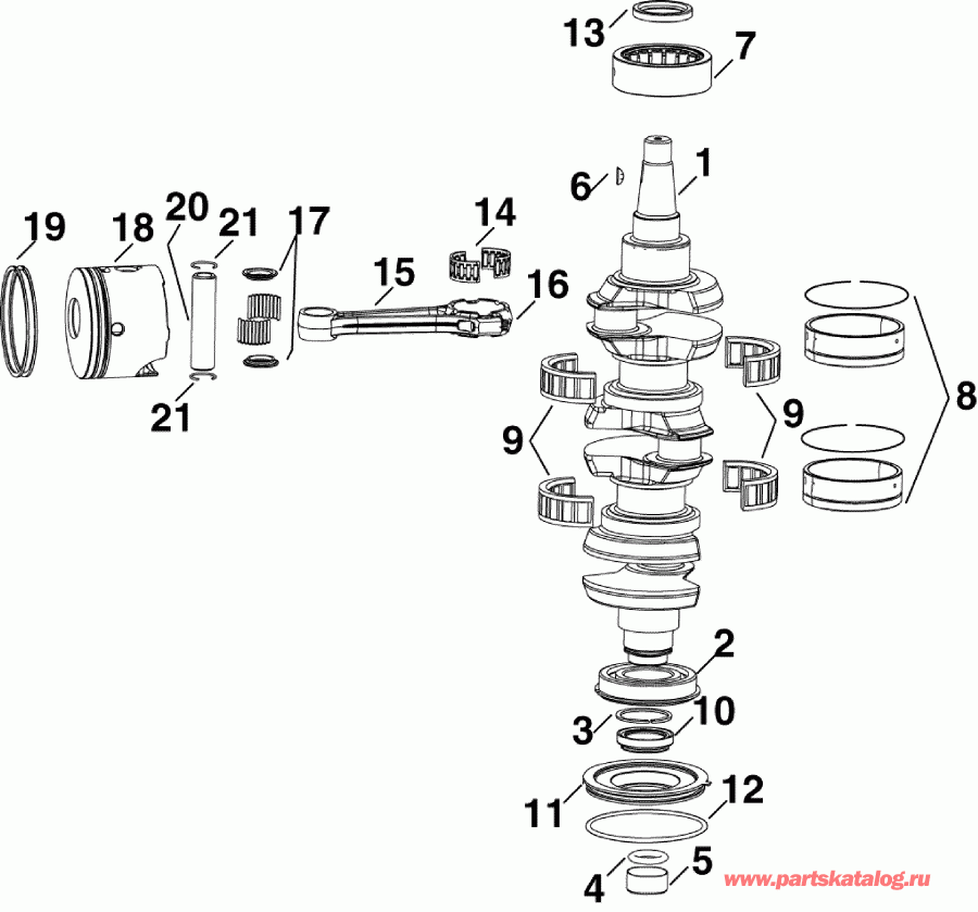 ��������� ��������� Evinrude E90WDELISF  - ank��� & ������ - ankshaft & Pistons