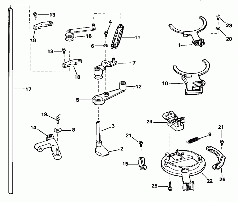 �������� ��������� ����� EVINRUDE E150GLEOM 1995  - rottle ��������� �������� - rottle Linkage