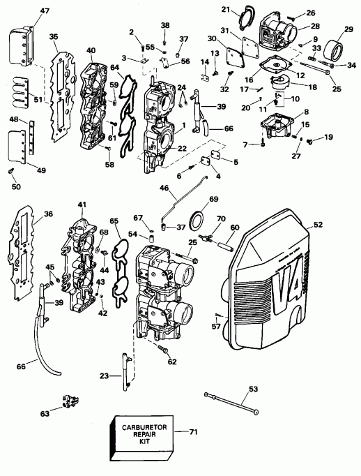 �������� ����� Evinrude E90EXEOC 1995  - rburetor & Intake Manifold