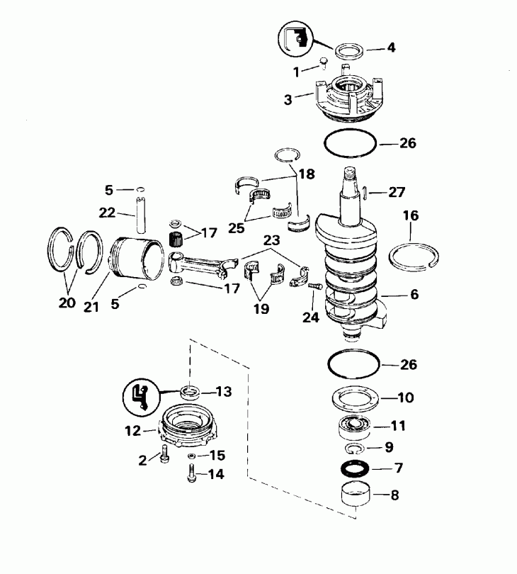 ��������� ��������� EVINRUDE E90JLEOR 1995  - ankshaft & Piston / ank��� & �������