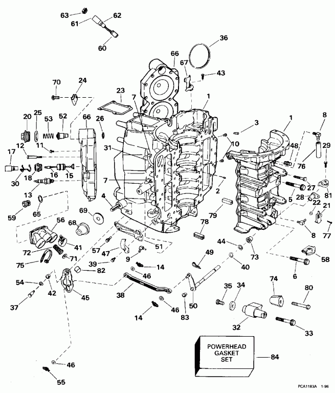 ��������� EVINRUDE BE115SXEDR 1996  - linder & ������ ��������� / linder & Crankcase