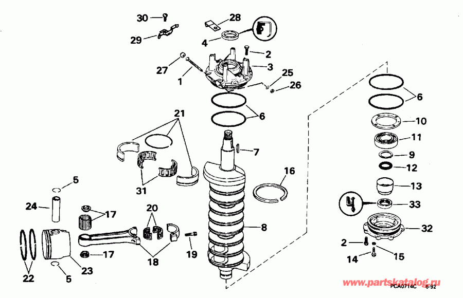  EVINRUDE BE225TXEDE 1996  - ankshaft & Piston / ank & 