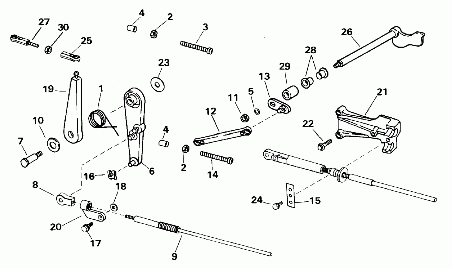 �������� ��������� ����� EVINRUDE BE25AREDC 1996  - rottle ��������� �������� / rottle Linkage