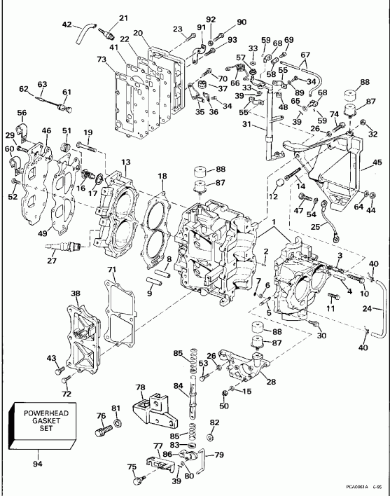 ��������� �������� ����� Evinrude BE25BREDC 1996  - linder & Crankcase / linder & ������ ���������