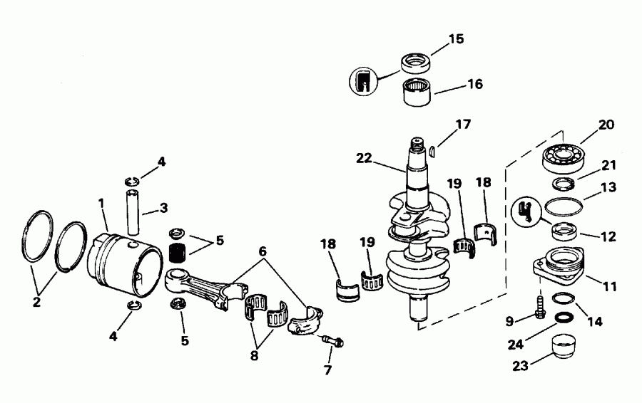 ��������� ����� EVINRUDE BE25ERLEDC 1996  - ank��� & ������� / ankshaft & Piston
