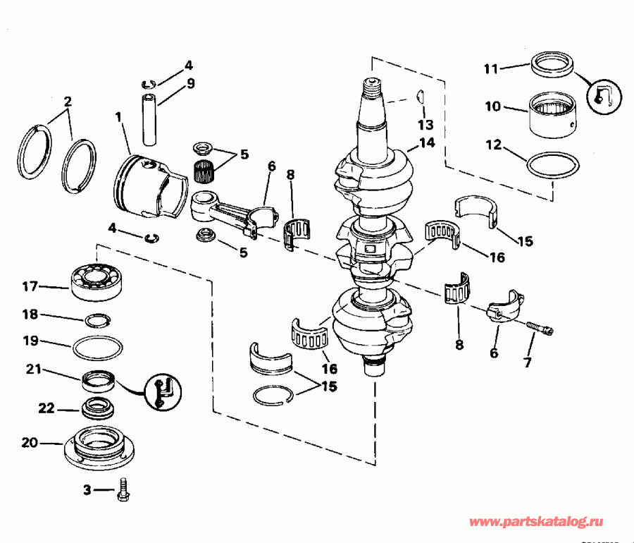 �������� ����� Evinrude BE70TLEDA 1996  - ank��� & ������� - ankshaft & Piston