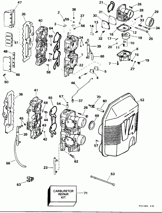 ��������� ��������� EVINRUDE BE90SLEDR 1996  - rburetor & �������� ��������� - rburetor & Intake Manifold