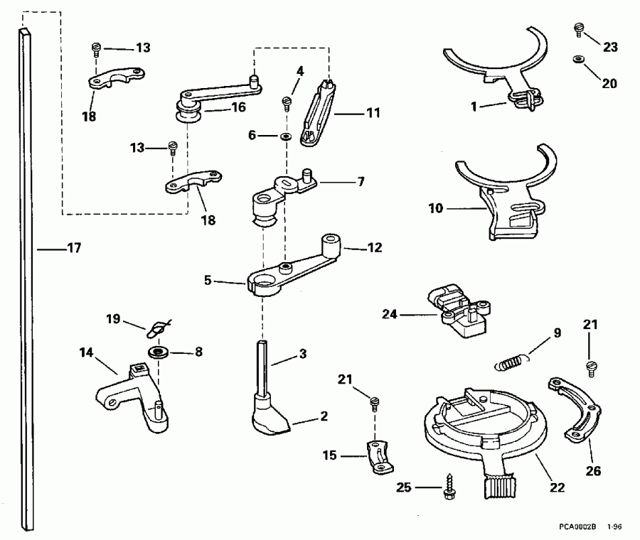 ����� EVINRUDE E175NXEDB 1996  - rottle ��������� �������� - rottle Linkage