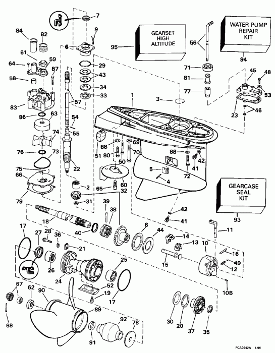  EVINRUDE E200TXEDR 1996  - �������� Rotation - 25 ���� & 30 ���� Models / Standard Rotation - 25 In. & 30 In. Models