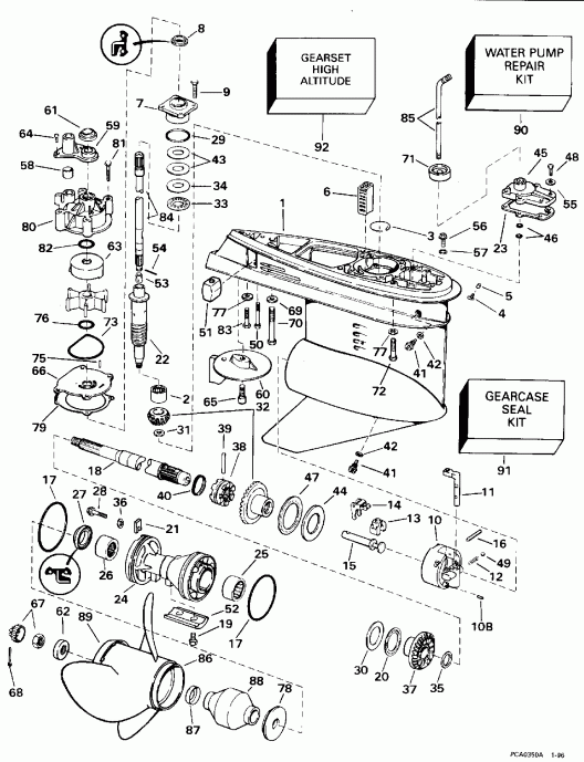 ��������� �������� ����� EVINRUDE E225STLEDE 1996  - �������� Rotation - 20 ���� Models / Standard Rotation - 20 In. Models