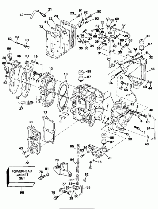 ����� EVINRUDE E25REDA 1996  - linder & ������ ��������� / linder & Crankcase