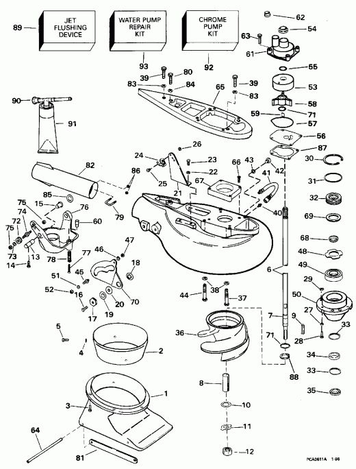 ��������� ��������� EVINRUDE E40ELEDS 1996  - t Drive Unit - t Drive Unit