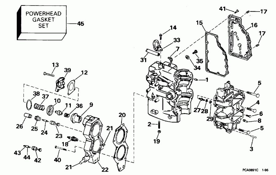    EVINRUDE E40TELEDS 1996  - linder & Crankcase / linder &  