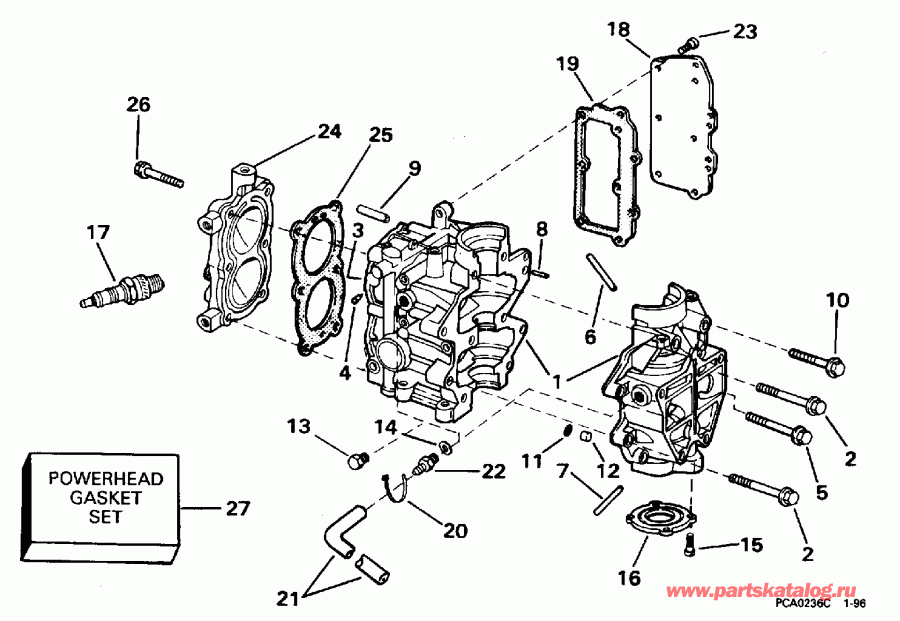  EVINRUDE E4REDS 1996  - linder & Crankcase / linder & ������ ���������