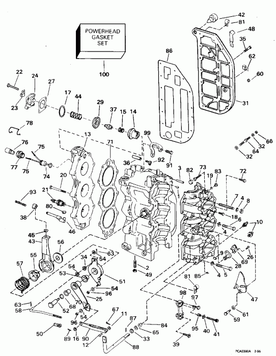 ��������� ����� Evinrude E70TLEDA 1996  - linder & Crankcase / linder & ������ ���������