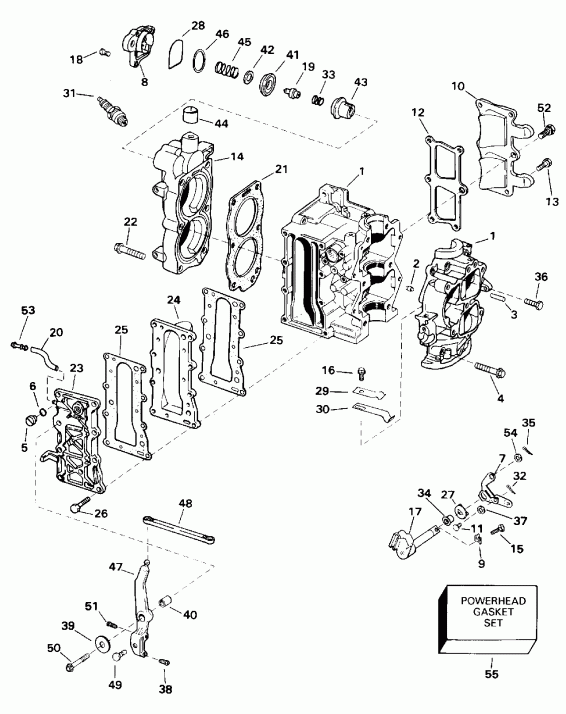  Evinrude SE10RPLB 1996  - linder & Crankcase / linder & ������ ���������
