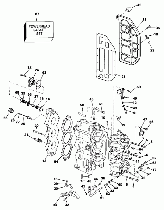 �������� ����� Evinrude SE65RSLM 1996  - linder & Crankcase / linder & ������ ���������