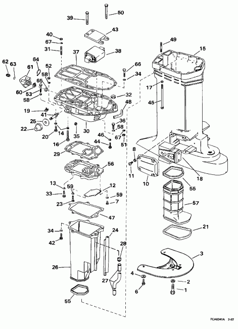 ��������� ��������� EVINRUDE BE200CXEUA 1997  - haust Housing - haust ������
