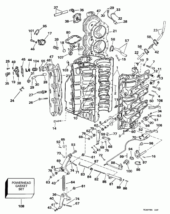 ��������� ��������� Evinrude BE225TXEUD 1997  - linder & ������ ��������� / linder & Crankcase