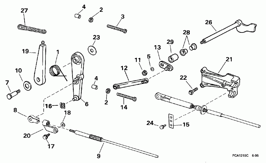 ��������� ��������� EVINRUDE BE25KLEUR 1997  - rottle ��������� �������� - rottle Linkage