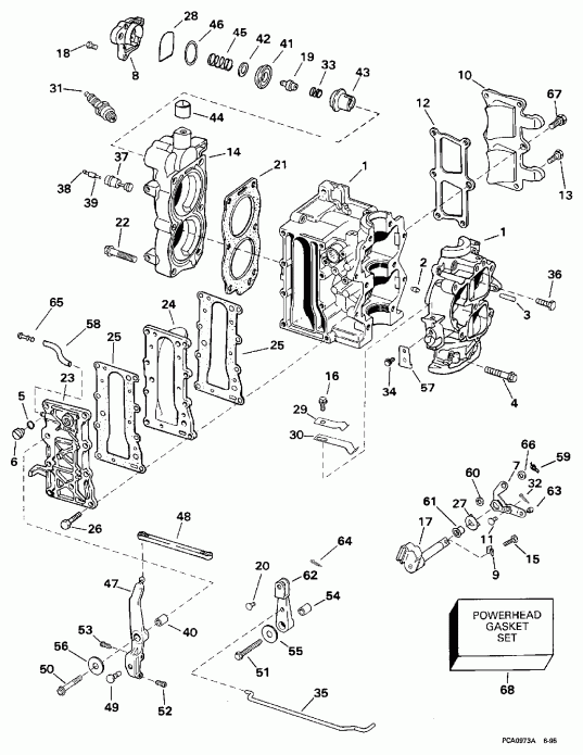 ����� EVINRUDE E10RLEUS 1997  - linder & Crankcase / linder & ������ ���������