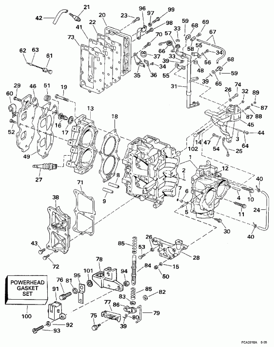 ����� EVINRUDE E25TEEUM 1997  - linder & ������ ��������� - linder & Crankcase