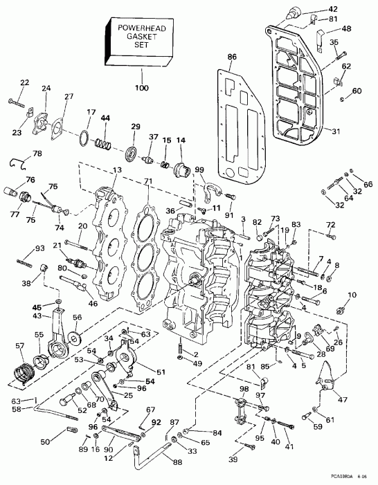 ��������� ����� Evinrude E70TLEUM 1997  - linder & Crankcase / linder & ������ ���������