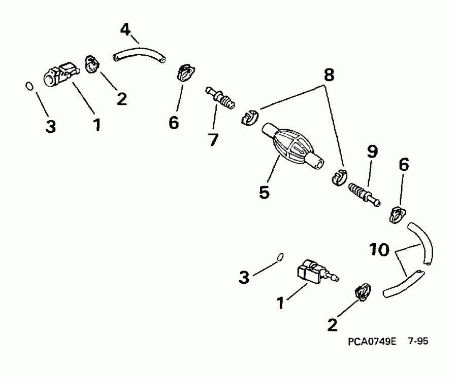 ��������� EVINRUDE E8FRXEUR 1997  - el ����� & ��������� ����� 5 / 16 ���� I.d. - el Hose & Primer Bulb 5/16 In. I.d.