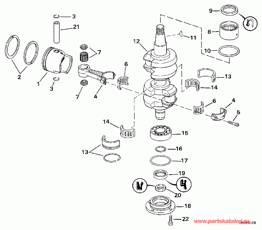 ��������� ����� Evinrude HE40REUC 1997  - ank��� & ������� / ankshaft & Piston