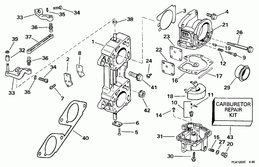  EVINRUDE SE125WTPXJ 1997  - rburetor & ��������� �������� / rburetor & Linkage