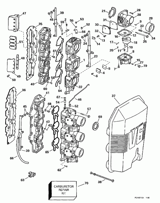 ��������� ��������� Evinrude SE150WTPXT 1997  - rburetor & �������� ��������� - rburetor & Intake Manifold