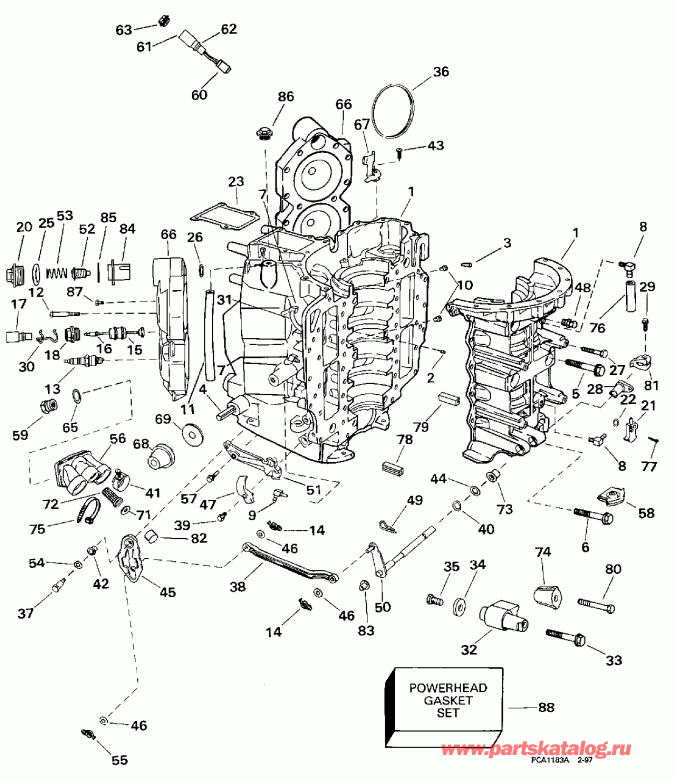 ��������� �������� ����� EVINRUDE BE115SXECM 1998  - linder & Crankcase / linder & ������ ���������