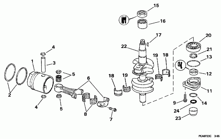 ��������� �������� ����� EVINRUDE BE30EECS 1998  - ankshaft & Piston / ank��� & �������