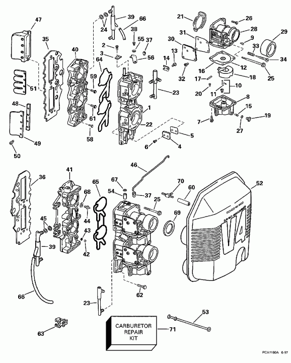  Evinrude BE90SXECM 1998  - rburetor &   - rburetor & Intake Manifold