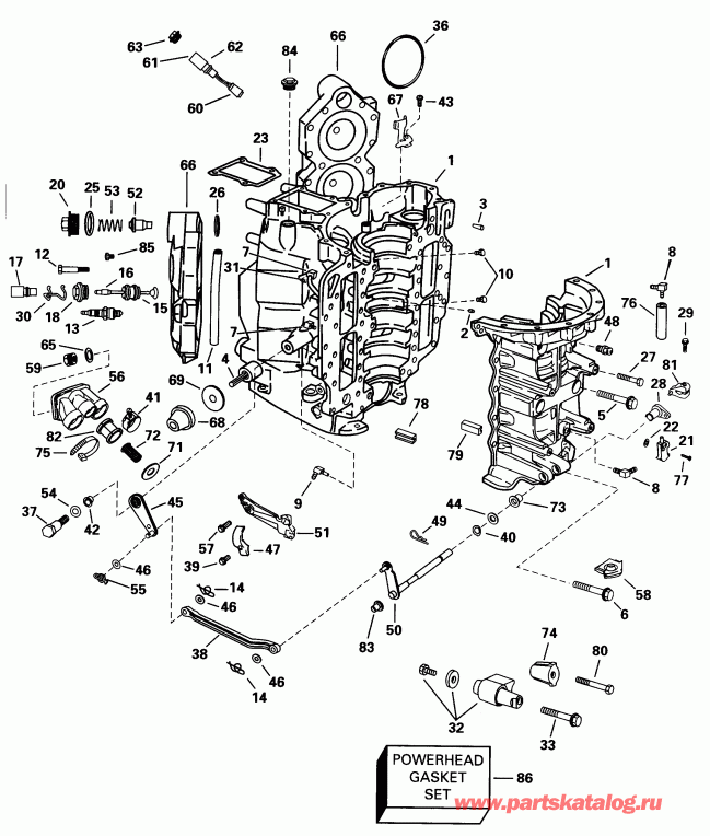 ��������� ����� EVINRUDE E115ELECM 1998  - linder & Crankcase