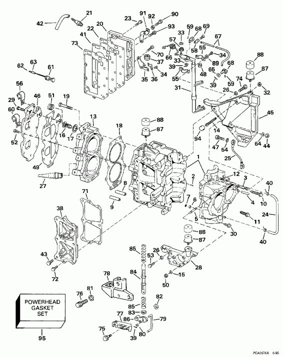 ��������� ����� EVINRUDE E25RECB 1998  - linder & Crankcase - linder & ������ ���������