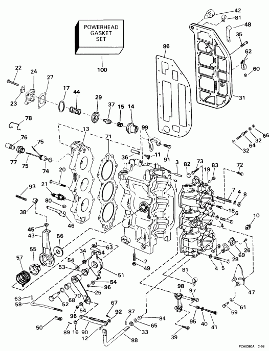 ����� Evinrude E50DTLECA 1998  - linder & Crankcase - linder & ������ ���������