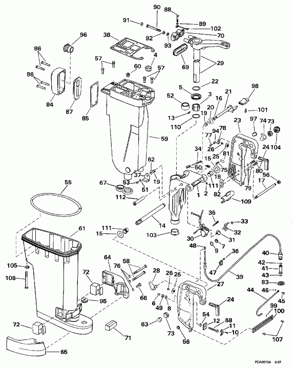 �������� ��������� ����� Evinrude E50TLECR 1998  - haust Housing & Stern & Swivel Bracket