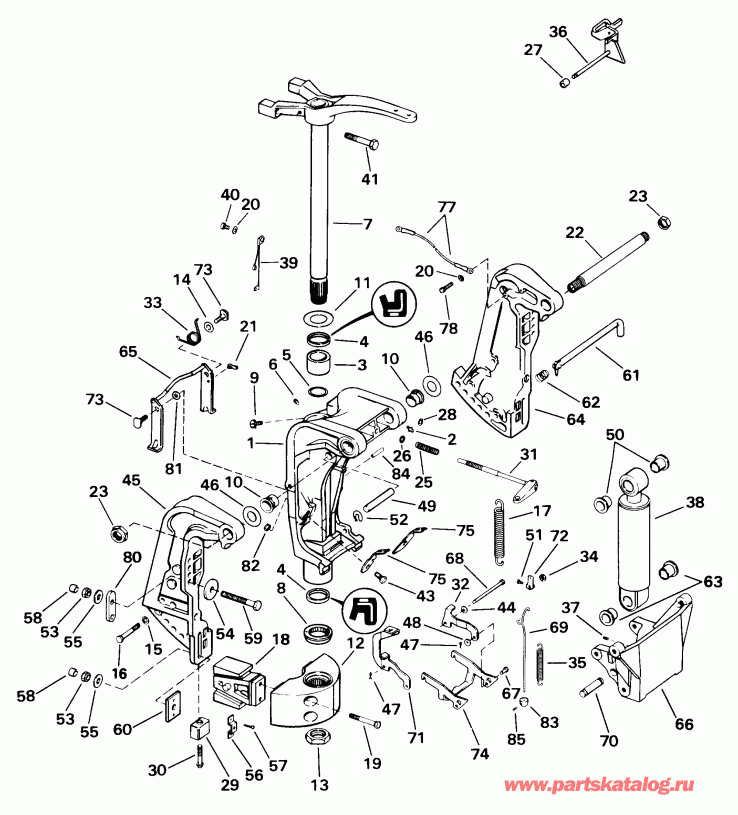 �������� ��������� ����� Evinrude SE105RWYH 1998  - ern & Swivel Bracket / ern & ���������� ���������