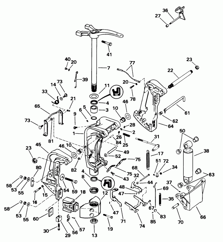 ��������� ��������� EVINRUDE SE105WEXV 1998  - ern & ���������� ��������� / ern & Swivel Bracket
