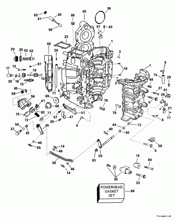  EVINRUDE E100WPXEEC 1999  - linder & ������ ��������� / linder & Crankcase