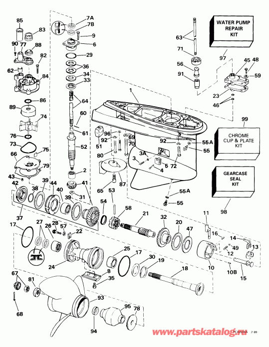 �������� ��������� ����� Evinrude E225FCXEEO 1999  -  Counter-rotation -- Fcx, Fcz Models